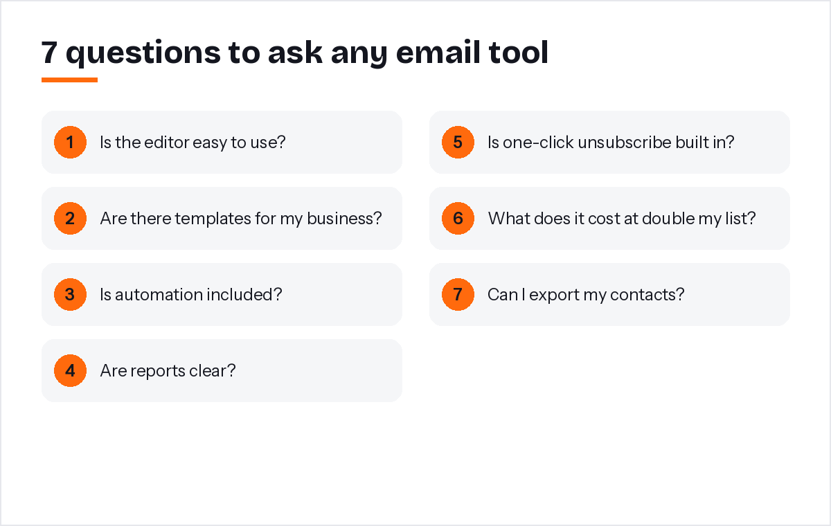 Checklist of seven things to check before choosing an email tool
