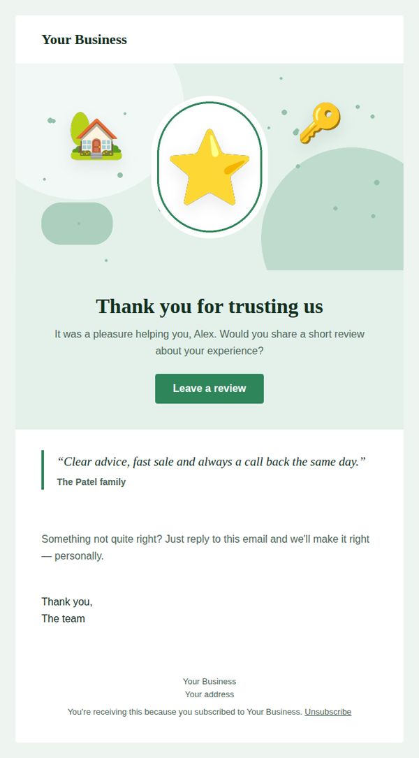 Review request email template for real estate — full preview
