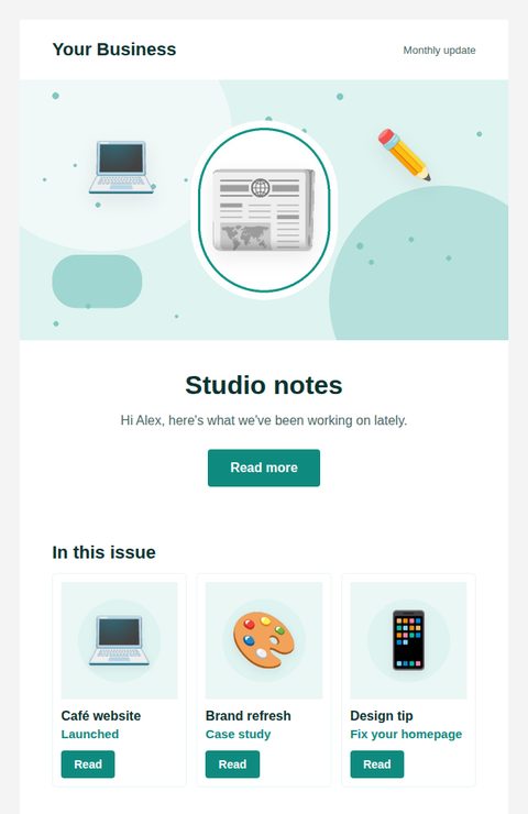 Monthly newsletter email template for freelancers and creatives