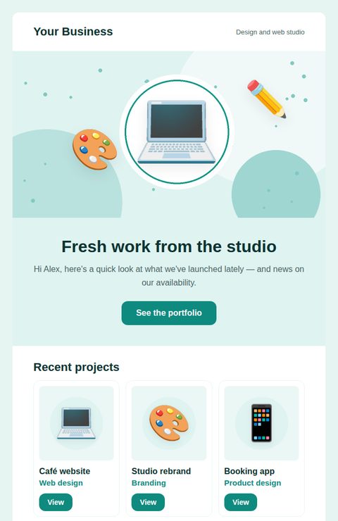 Recent work showcase email template for freelancers and creatives