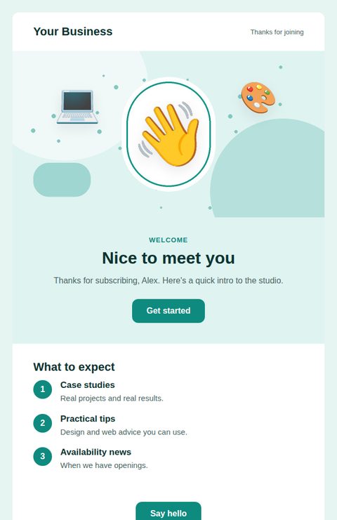 Welcome email email template for freelancers and creatives