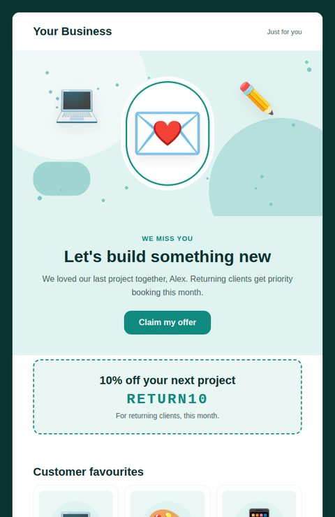 Win-back offer email template for freelancers and creatives