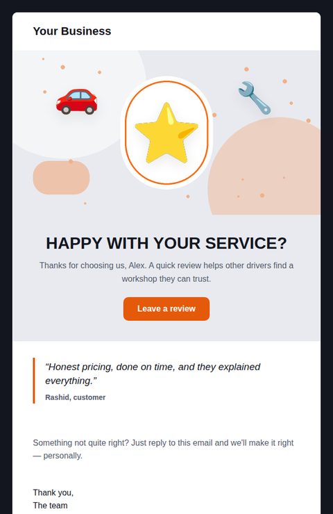 Review request email template for automotive and car care