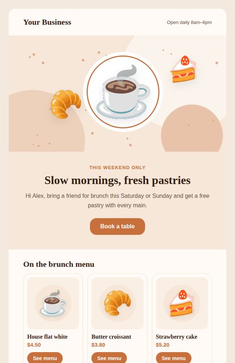Weekend brunch offer email template for restaurants and cafés