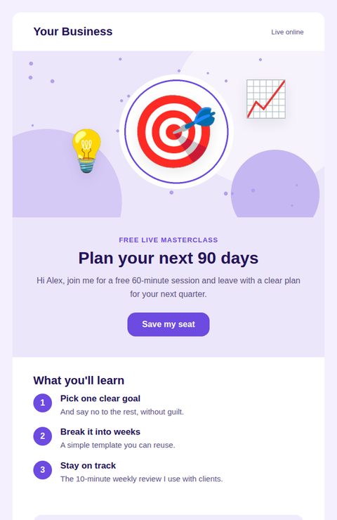 Free masterclass invite email template for coaching and consulting