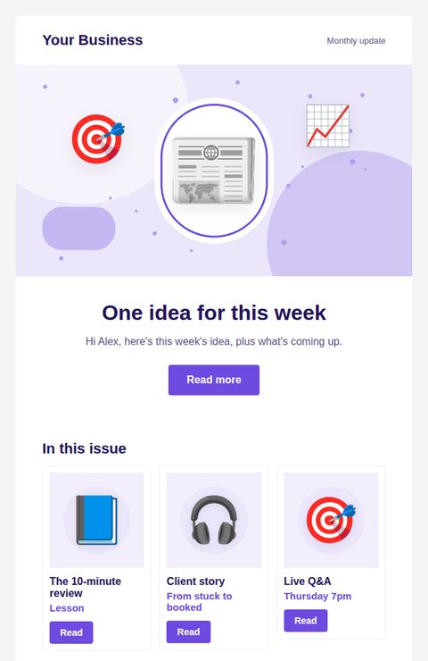 Monthly newsletter email template for coaching and consulting