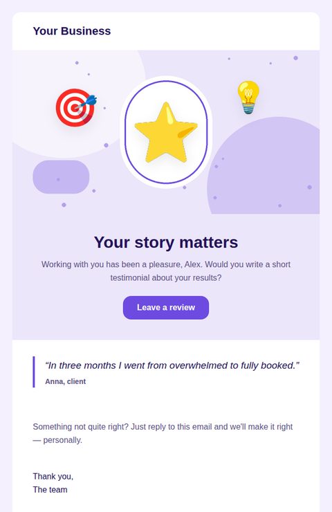 Review request email template for coaching and consulting