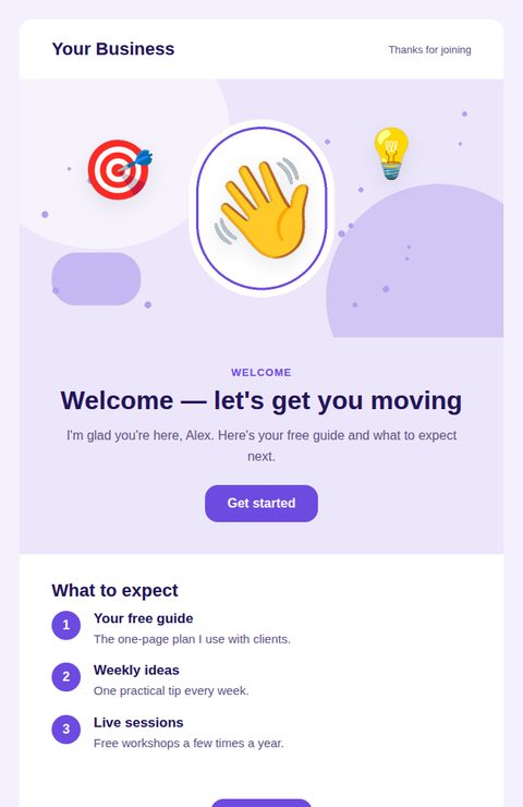 Welcome email email template for coaching and consulting