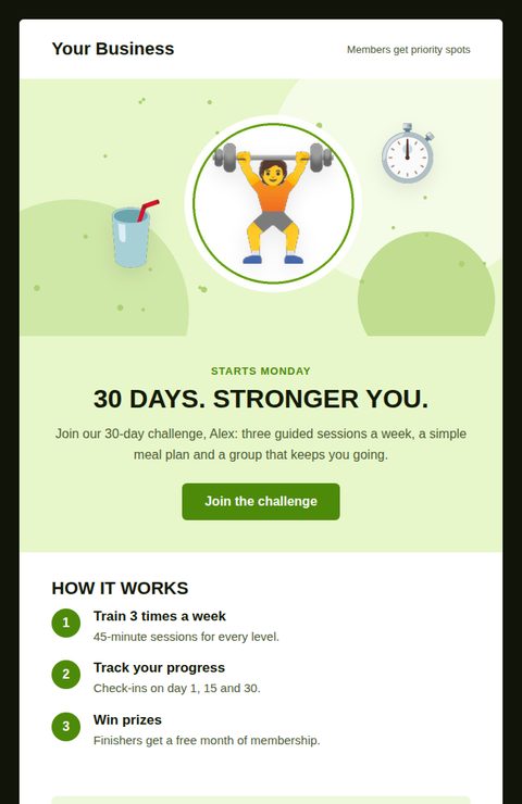 30-day challenge invite email template for fitness and gyms