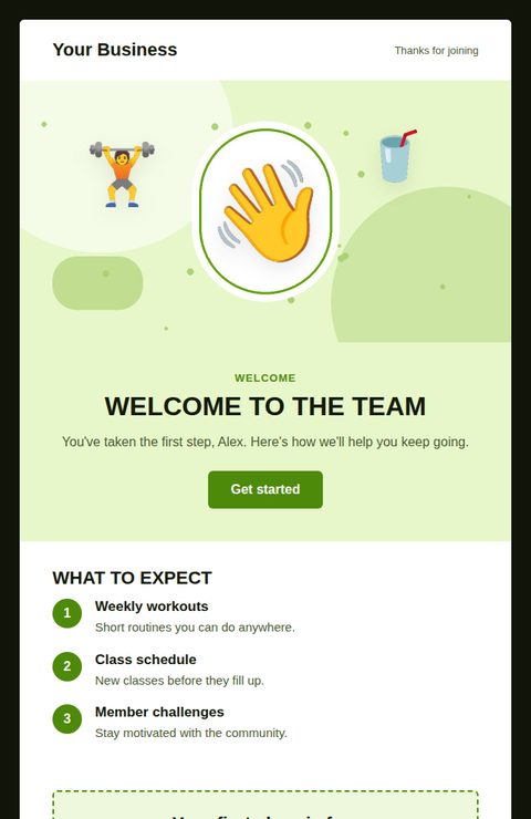 Welcome email email template for fitness and gyms
