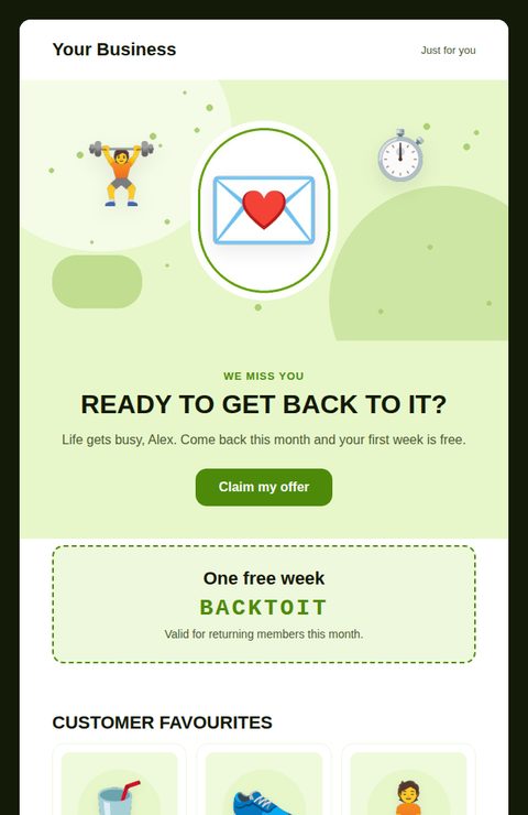 Win-back offer email template for fitness and gyms
