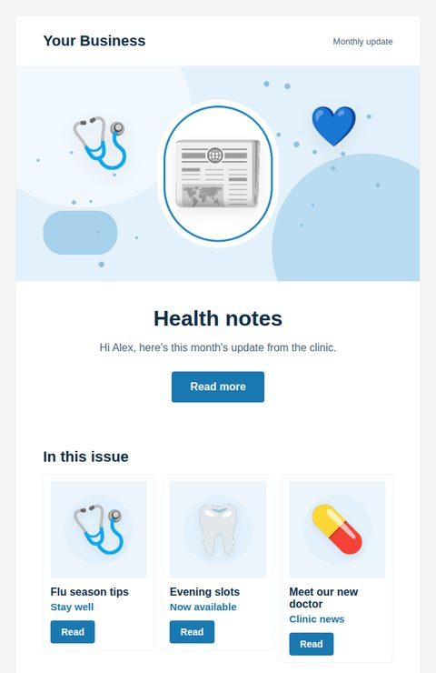 Monthly newsletter email template for health and clinics