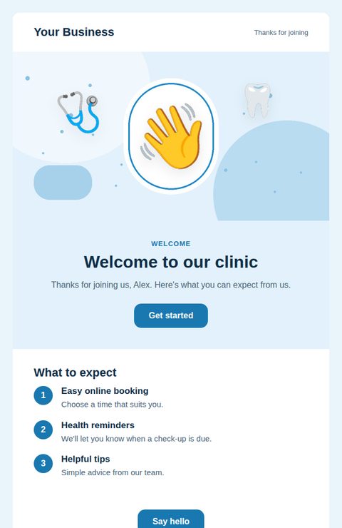 Welcome email email template for health and clinics