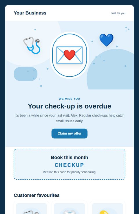Win-back offer email template for health and clinics