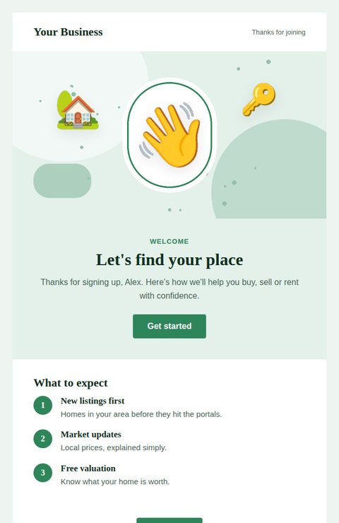 Welcome email email template for real estate