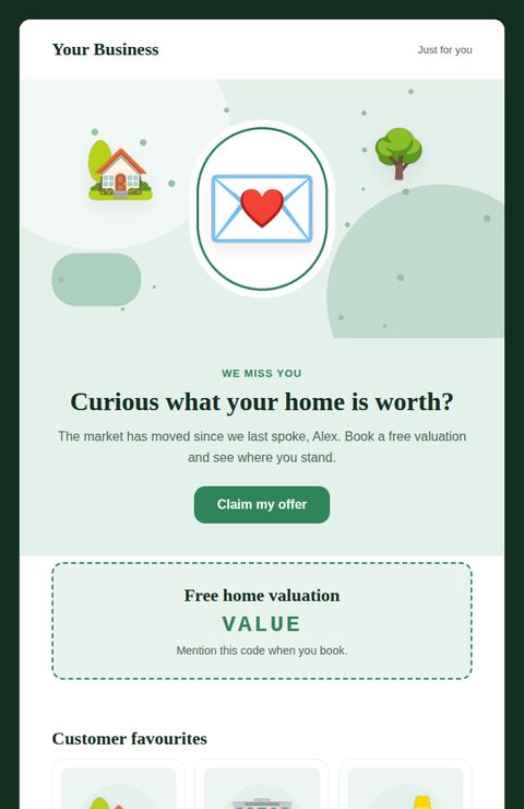 Win-back offer email template for real estate