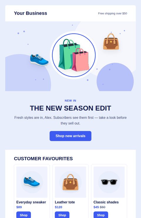 New arrivals email template for retail and online shops