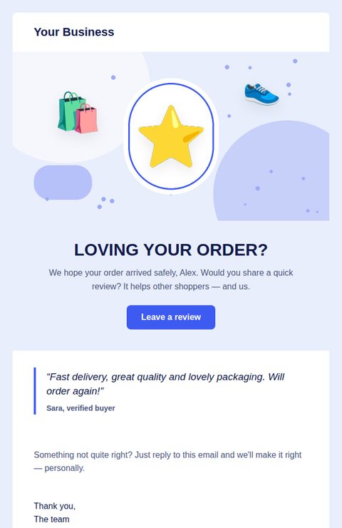 Review request email template for retail and online shops