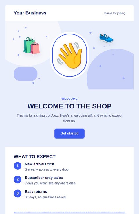 Welcome email email template for retail and online shops