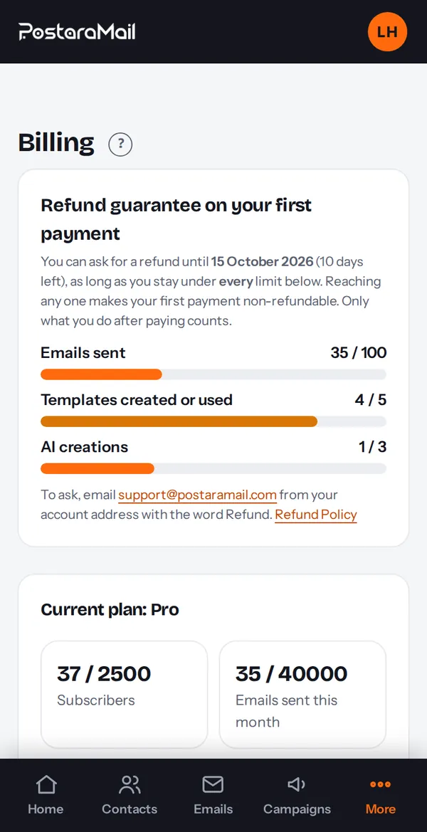 The Billing page