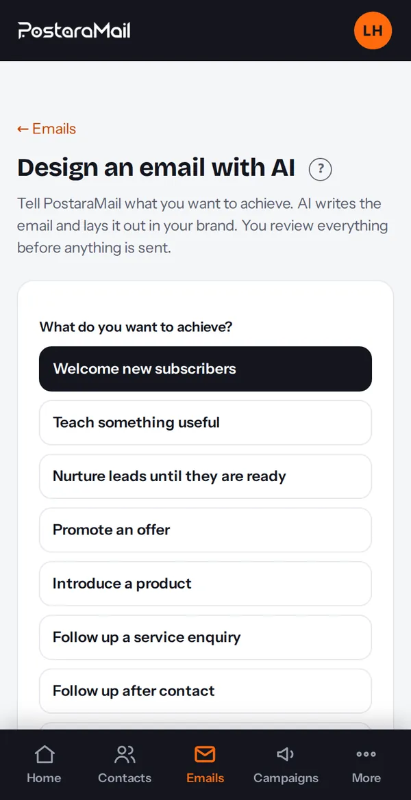 The Design an email with AI form