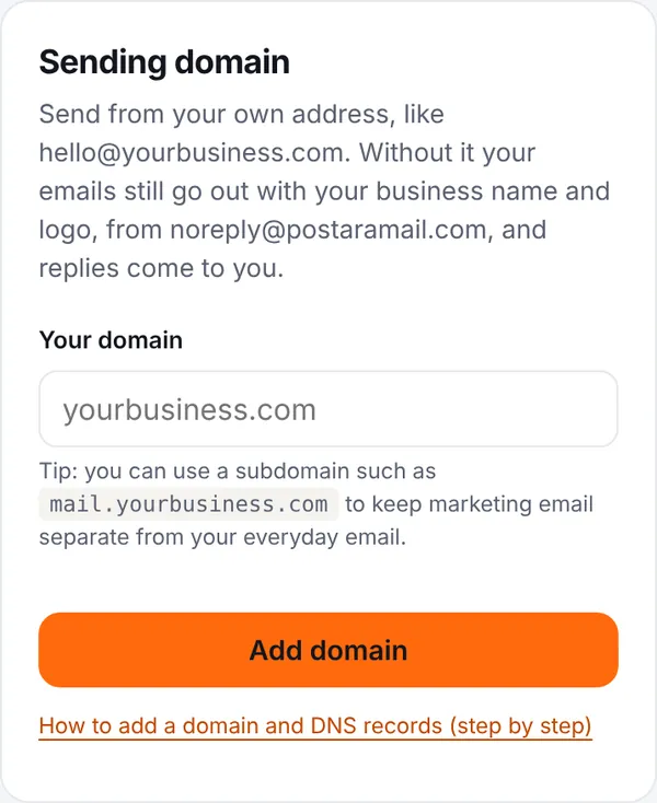 The Sending domain card before a domain is added