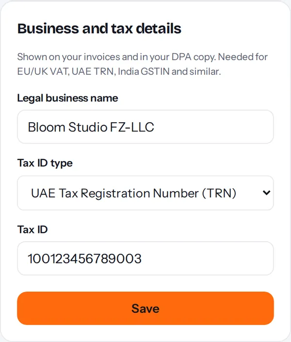 Business and tax details