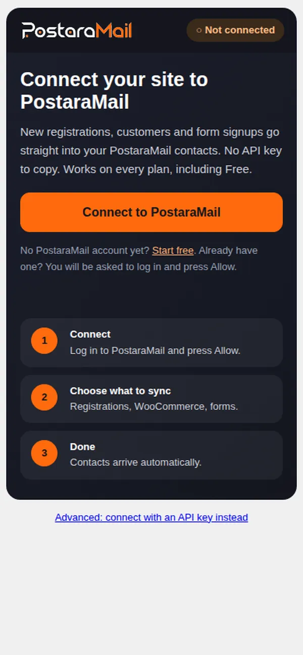 The plugin connect screen
