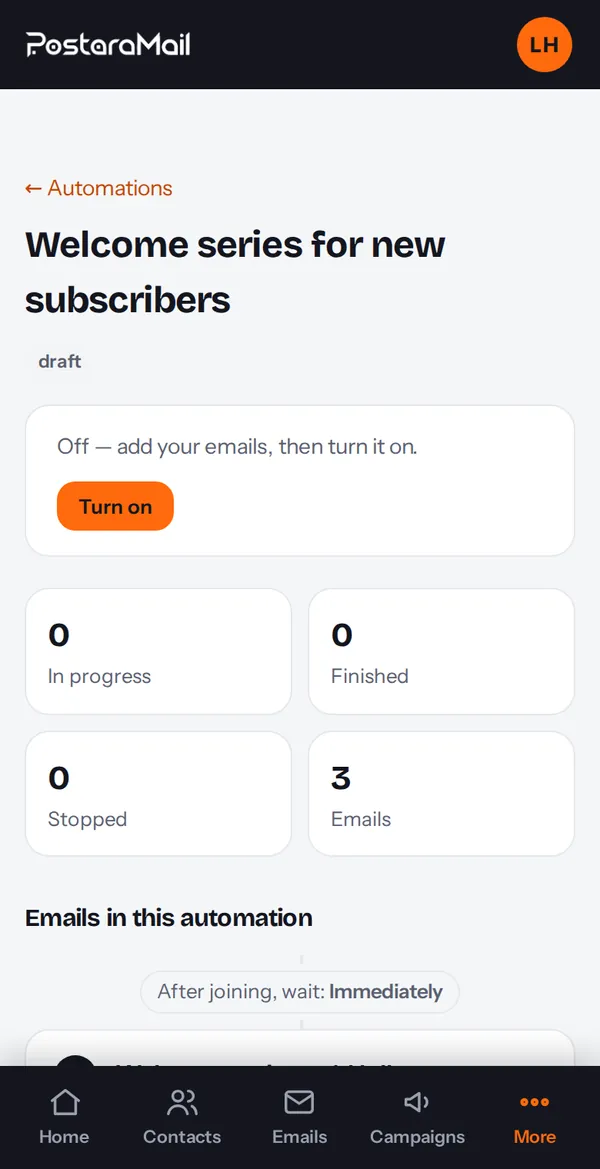 An automation with its emails