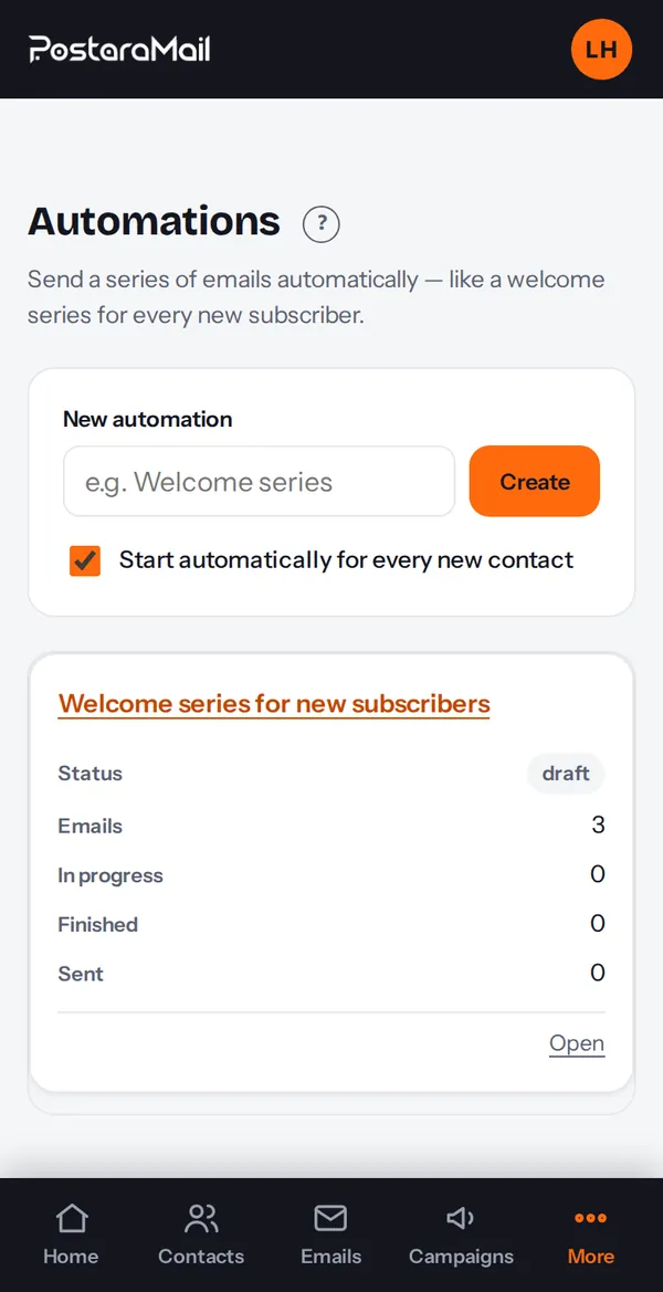 The Automations list
