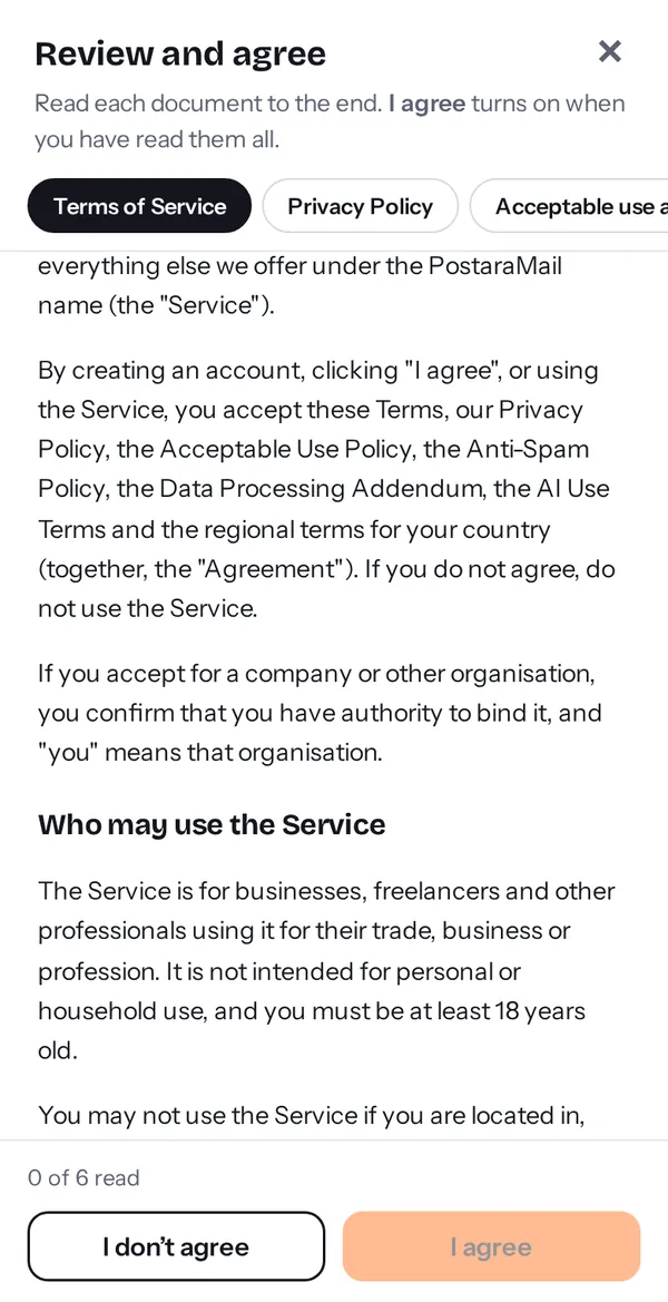 The agreement window with document tabs and the I agree button