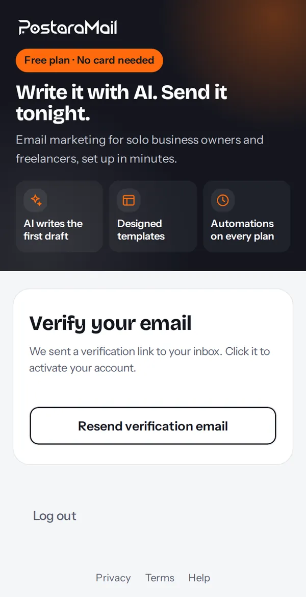 The Verify your email page